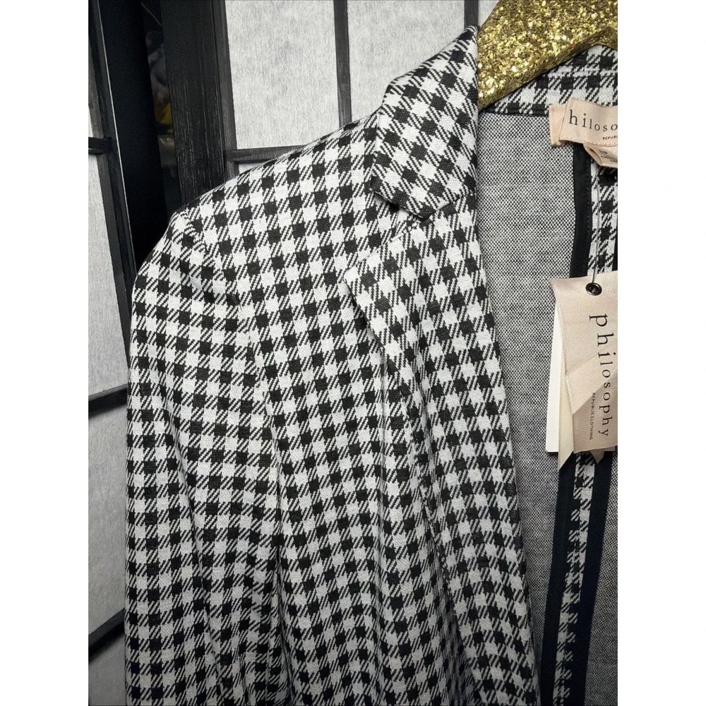 Philosophy‎ Womens Sz Small Blazer Black White Gingham Jacket Office NWT